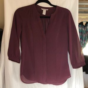 H&M 1/4 Sleeve Burgundy Sheer Blouse Size 2 New